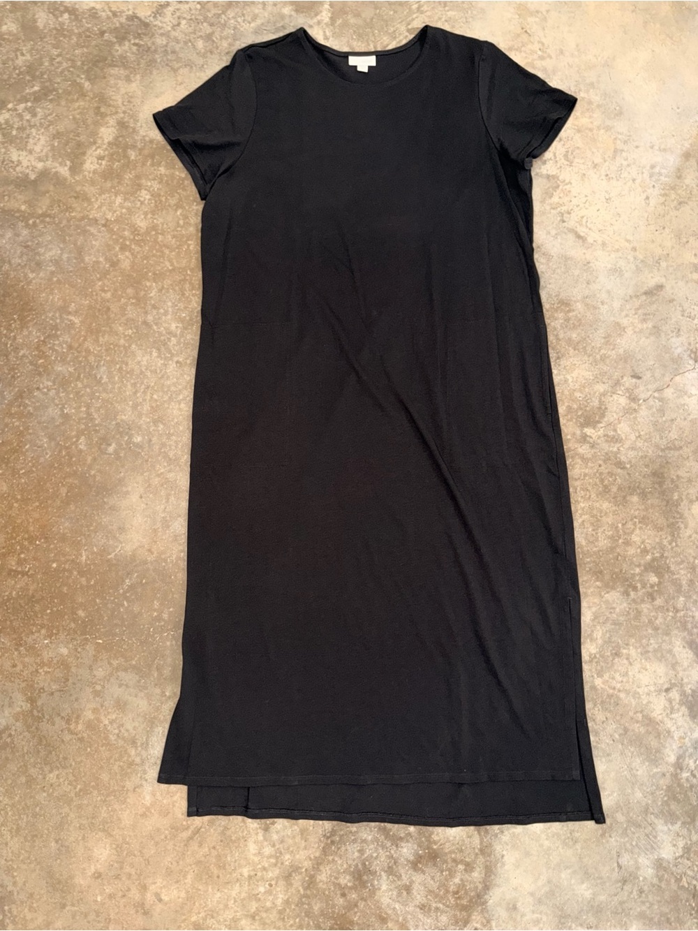 Pure Jill Black Cotton Modal T-Shirt Maxi Dress Large Pockets Side Slits